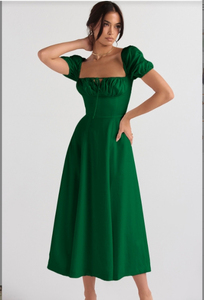 Women's Black Square Neck Bubble <b>Sleeve</b> Maxi <b>Dress</b> Vintage Fit and Flare Casual Party Summer Long Gown - Product Image 6