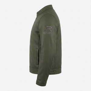 Veste de moto en cuir matelassé vert olive pour homme Relevo, coupe ajustée, col zippé, coupe-vent, style motard, vêtements d'hiver - Product Image 4