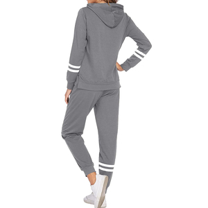 Women Gray Animal <b>Print</b> Eco-Friendly Hooded Tracksuit Set Full Sleeve Solid Color Casual <b>Sweatshirt</b> Jogger Pants Side Pockets - Product Image 2