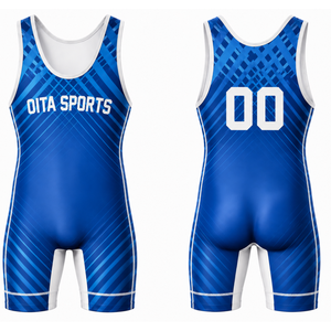 Combinaison de lutte sublimée bleu roi pour hommes, sans manches, en polyester, uniforme sportif, entraînement, compétition, tenue de performance - Product Image 1