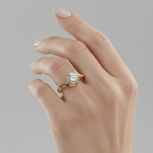 Anillo de compromiso solitario Stonewels Bypass en oro macizo con diamante redondo cultivado en laboratorio con engaste de púas, certificado - Product Image 5