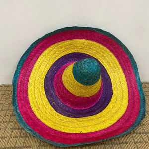 หมวกสานทรงโซมเบรโรทำมือจากเวียดนาม ลายทาง ปักโลโก้ได้ เหมาะสำหรับทุกเพศทุกวัย ใช้ได้ในฤดูร้อน งานเลี้ยงสกี พนักงานร้านอาหาร ชายหาด และงานเฉลิมฉลองต่างๆ - Product Image 1