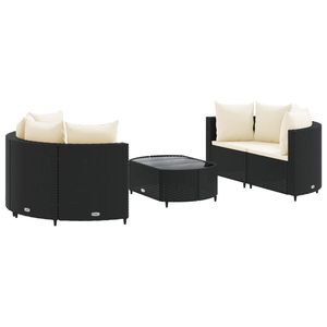 Juego de 5 sofás de patio de ratán PE negro con cojines color crema, elegantes muebles de jardín - Product Image 2