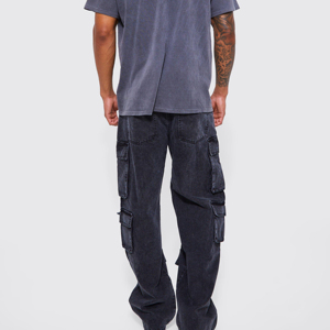 Jeans cargo pour hommes, légers, décontractés, bleu clair, de haute qualité, multi-poches, coupe décontractée, modernes, confortables, durables, vente en gros personnalisée - Product Image 4