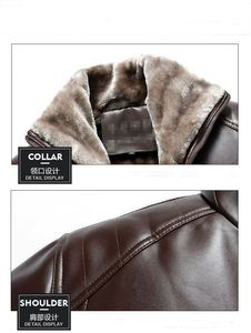 Veste d'hiver pour homme en cuir marron respirant, grande taille, avec doublure en fausse fourrure, manches longues, coupe-vent - Product Image 3