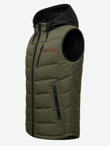 Chaleco Acolchado con Capucha para Hombre Fly Humble, Gris Verde Neón, Cierre de Cremallera, Ropa Deportiva de Otoño, Transpirable, Resistente al Viento, Cuello Alto, Corte Regular - Product Image 4