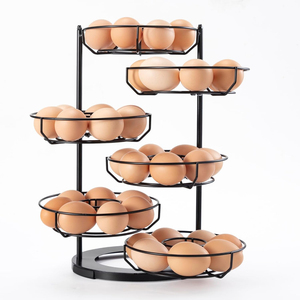 Farmhouse Style Metal Wire Egg Holder With Wooden Handle Rustic Chicken Gathering & Storage Holder For Fresh Eggs Countertop - Product Image 5