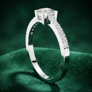 Anillo de compromiso, boda o aniversario de lujo personalizado con diamante de laboratorio talla princesa, banda pavé de oro de 9k-18k - Product Image 4