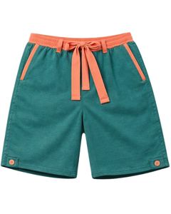 Ensemble décontracté d'été pour homme : débardeur sans manches et short en coton vert sarcelle avec bordure orange corail et cordon de serrage – Ensemble deux pièces - Product Image 4
