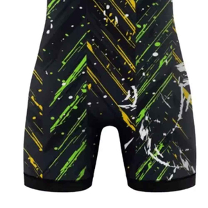 Combinaison de lutte noire pour homme, une pièce, imprimée par sublimation, compressive, extensible, ajustée, avec numéro 07 et logo au dos - Product Image 5