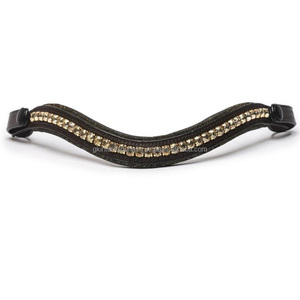 Banda de ceja de caballo de cuero acolchado negro marrón de edición limitada personalizada con una sola fila de cadena de diamantes de cristales dorados - Product Image 4