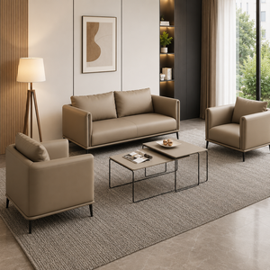 INTELLIGENTIA WOODS Modern Minimalist Leather Sofa Set 1+2+1 Seater with Solid Wood <b>Frame</b> & High Density Foam for Living Room - Product Image 3