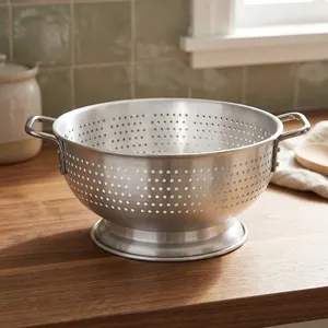 Metal Colander with Base Stainless Steel Strainer Basket Kitchen Food Washing Draining Bowl <b>Vegetable</b> Fruit Pasta Rice Noodle - Product Image 5