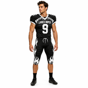 Uniforme de Fútbol Americano Personalizado para Hombre, Diseño de Llamas en Blanco y Negro, Impresión por Sublimación, Ropa de Práctica, Servicio OEM, Poliéster Transpirable - Product Image 1