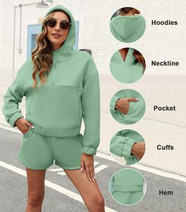 Conjunto de 2 Piezas Personalizable para Mujer, Talla 6XL, Sudadera Larga con Capucha y Cuello Redondo, Pantalones Cortos con Cintura Elástica por Encima de la Rodilla, Tejido de Punto - Product Image 2
