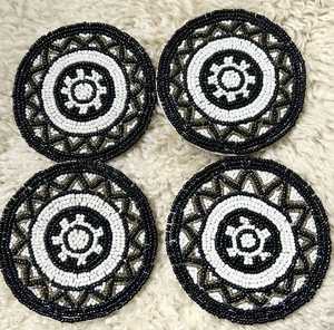 Round Handmade <b>Beaded</b> <b>Coaster</b> Set for Cups Glasses and Beverage Table Protection At Best Price - Product Image 3