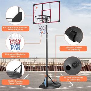 Sistema di Canestro da Basket Portatile per Interni con Palo Regolabile da 7,5ft, 9,2ft, 32 Pollici, Tabellone in Acciaio e Ruote per Giovani e Adulti - Product Image 3