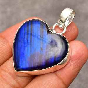 Pendentif en labradorite en forme de cœur, bijoux en argent sterling faits à la main, pierre naturelle gris-bleu, collier pour femme, cadeau - Product Image 3