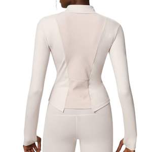 Veste de yoga beige nude à col montant, coupe ajustée, fermeture éclair intégrale, pour femme, vêtements de sport, vêtements de gym, manches longues - Product Image 2