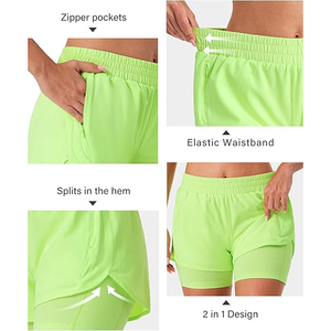 Shorts de sport pour femmes tendance vert néon 2-en-1, shorts de course haute visibilité avec doublure intérieure - Product Image 5