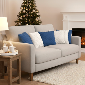 SOGA Ensemble de 6 housses de coussin décoratives bleu marine et blanc pur de 45 cm, motif ondulé festonné pour canapé ou chambre à coucher - Product Image 6