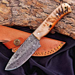 Cuchillo de Caza Hecho a Mano de Acero de Damasco, Cuchillo Táctico de Supervivencia para Campamento y Actividades al Aire Libre, Forjado a Mano con Hoja Fija Premium - Product Image 5