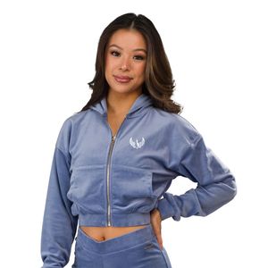 Women's Light Blue <b>Crop</b> Full <b>Zip</b> Hoodie Long Sleeve Soft Casual Gym Workout Activewear Lightweight Everyday Outerwear - Product Image 2