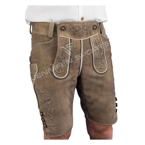 Elegante Bavarian Men's Lederhosen Short Genuine Cowhide Suede Leather Front Bordado Botones Cierre Bolsillos delanteros Cinturones - Product Image 1