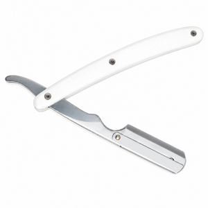 Rasoir droit professionnel en acier inoxydable avec manche en plastique blanc pour le visage, le bikini, le corps, la barbierie, homme, réutilisable, lame unique - Product Image 4