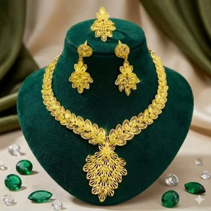 Premium 24K Gold Plated Copper Brass 4-Piece Necklace <b>Set</b> for Women Smooth Polished Elegant Design Wedding Gift Jewelry - Product Image 1