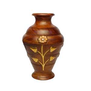 Luxury Rosewood Flower <b>Vase</b> with Brass Flower Inlay Traditional Handcrafted Decorative Wooden Jar for Classic Home Interior - Product Image 1