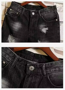 Shorts en jean décontractés pour hommes, coupe droite, effet vieilli, poids lourd, impression numérique, personnalisables, marque privée, haute qualité, OEM 2026 - Product Image 4