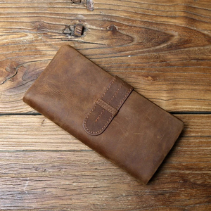 Portefeuille long en cuir véritable fait main, style vintage, fermeture à boucle, unisexe, usage quotidien, couleur marron - Product Image 5
