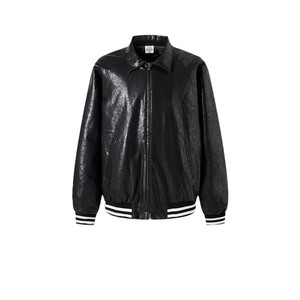 Chaqueta de Cuero Sintético Marrón Unisex Personalizada con Cierre de Cremallera, Logotipo Frontal, Forro Acolchado Cortavientos, Estilo Urbano Informal para Invierno, Corte Regular - Product Image 1