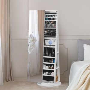 Armadio Portagioie con Specchio a Figura Intera e Serratura, Organizzatore Girevole a 360° di Grande Capacità - Product Image 2