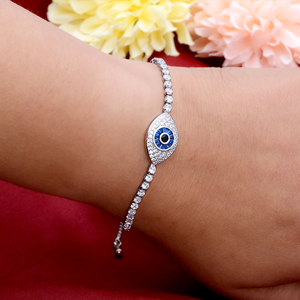 Wholesale <b>Gold</b> Plated Blue Evil Eye <b>Adjustable</b> Slide Rope <b>Bracelet</b> Fine Silver Jewelry for Women Gift Everyday Wear - Product Image 5