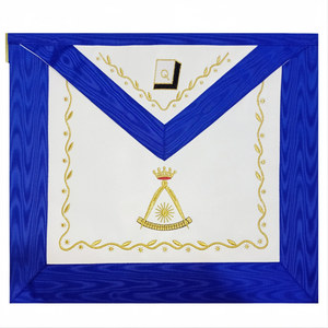 Tablier du 14e degré du Rite écossais, broderie machine bleue et broderie main, en tissu moiré noir de qualité supérieure - Product Image 1