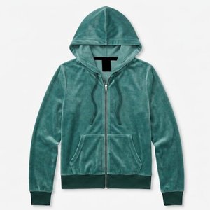 Sudadera con capucha de terciopelo para mujer al por mayor, con cremallera, color liso, manga larga, para otoño, longitud regular, sin forro, tela de poliéster - Product Image 1