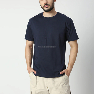 <b>Men's</b> <b>Navy</b> <b>Blue</b> Short Sleeve O-Neck Cotton T-<b>Shirt</b> Regular Fit Casual Style Solid Color Jersey Knit - Product Image 1