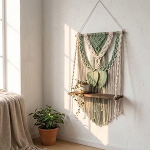 Large 3 Color Macrame <b>Wall</b> Hanging Shelf With Wooden Base Suitable For Boho Home Decor Stylish Storage And Decorative <b>Display</b> - Product Image 5