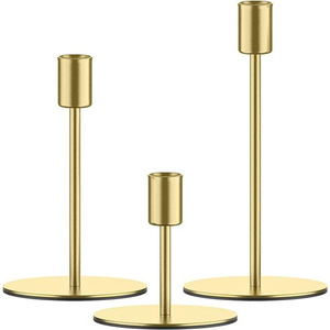 Wholesale Vintage Solid <b>Brass</b> Taper Candle Holders Set Of 3 Modern Gold Metal <b>Candlesticks</b> For Home Decor Wedding Centerpiece - Product Image 1
