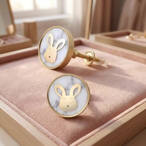Beads Art HBRMW 147 Bouton de meuble en laiton motif lapin avec incrustation de marbre, écologique, installation facile pour tiroir et poignée de meuble - Product Image 1