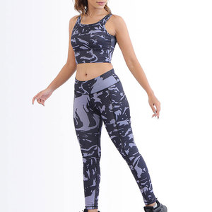 Women Camouflage Yoga Set 2 Piece High Waist Leggings Crop <b>Top</b> Racerback Sports Bra Quick Dry Activewear Full Length - Product Image 3