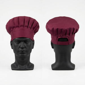 Casquette de chef en sergé de polycoton imperméable de qualité supérieure 245 GSM, couleur bordeaux, couronne plissée, réglable, unisexe, logo personnalisé OEM - Product Image 1