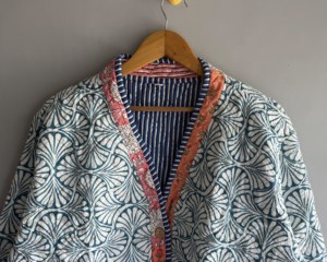 <b>Quilted</b> <b>Jacket</b> Women's Cotton Printed Geometric <b>Pattern</b> V-Neck Drop Shoulder Full Sleeve Summer Style gift for her - Product Image 2