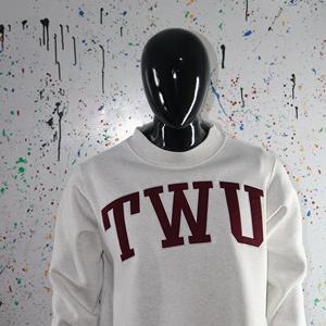 TWU WHITE <b>Mock</b> <b>Neck</b> Sweatshirt 100% BROWN Applique Embroidery wide <b>neck</b> Sweatshirt Finer Threads - Product Image 4