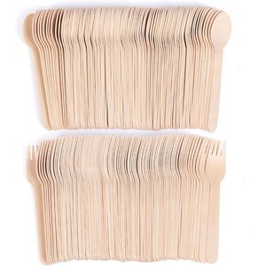Ensemble de couverts en bois jetables, 200 pièces, biodégradables, respectueux de l'environnement, longueur 6,3 pouces, 100 fourchettes compostables - Product Image 1