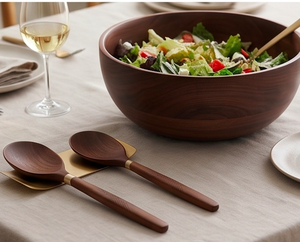 Juego de cubiertos de madera maciza marrón oscuro de primera calidad, diseño minimalista, ideal para bodas, cenas y uso elegante en la mesa. - Product Image 3