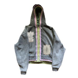 เสื้อฮู้ดดี้ผู้ชายทรงหนา ล้างสีแบบแอซิดวอช สไตล์สตรีทแฟชั่น ซิปสามชั้น ผ้าฝ้าย 100% พิมพ์ลายดิจิทัล คุณภาพสูง - Product Image 1