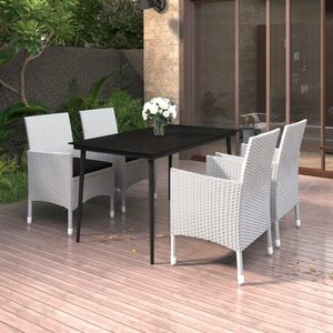 Juego de Comedor para Jardín con Mesa Negra, Sillas Blancas y Cojines Negros - Product Image 1